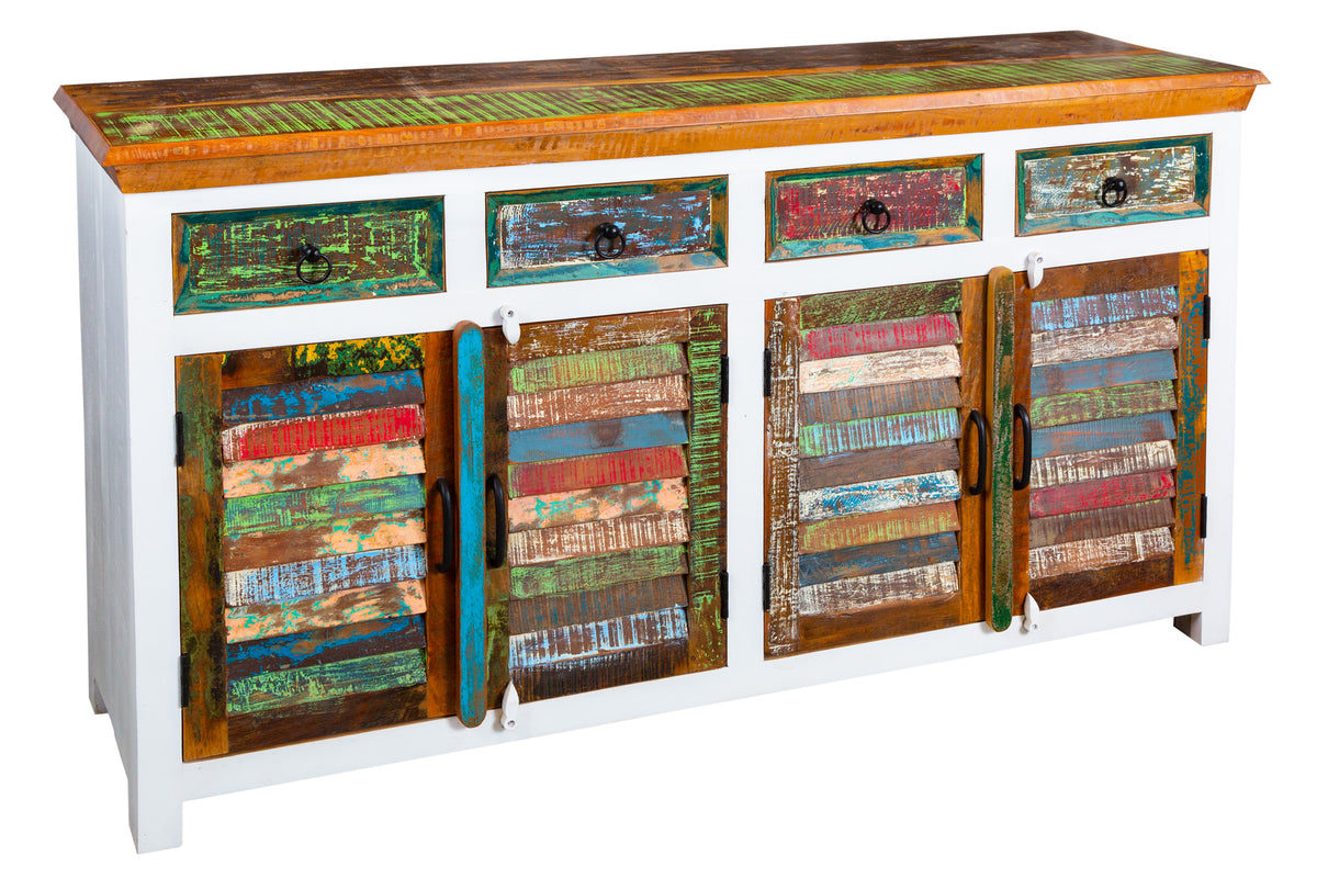 JAKARTA Unique sideboard 160cm mango white colorful recycled solid wood from fishing boats