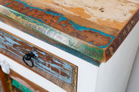 JAKARTA Unique sideboard 124cm mango white colorful recycled solid wood from fishing boats