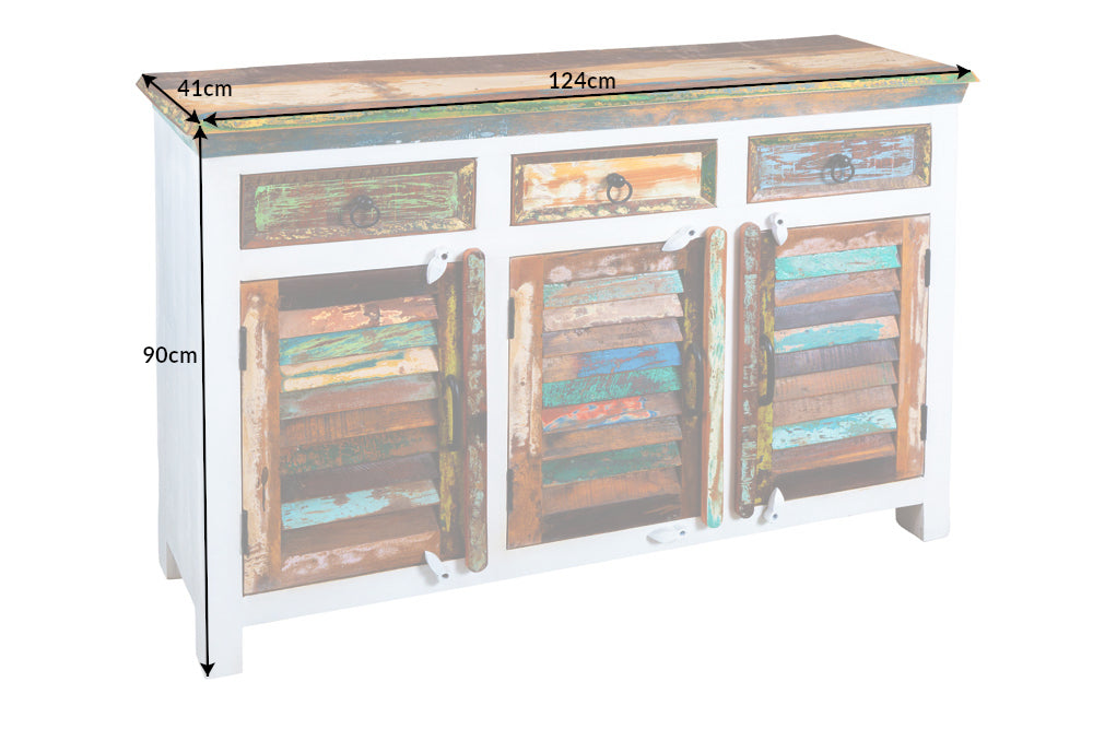 JAKARTA Unique sideboard 124cm mango white colorful recycled solid wood from fishing boats