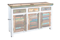 JAKARTA Unique sideboard 124cm mango white colorful recycled solid wood from fishing boats