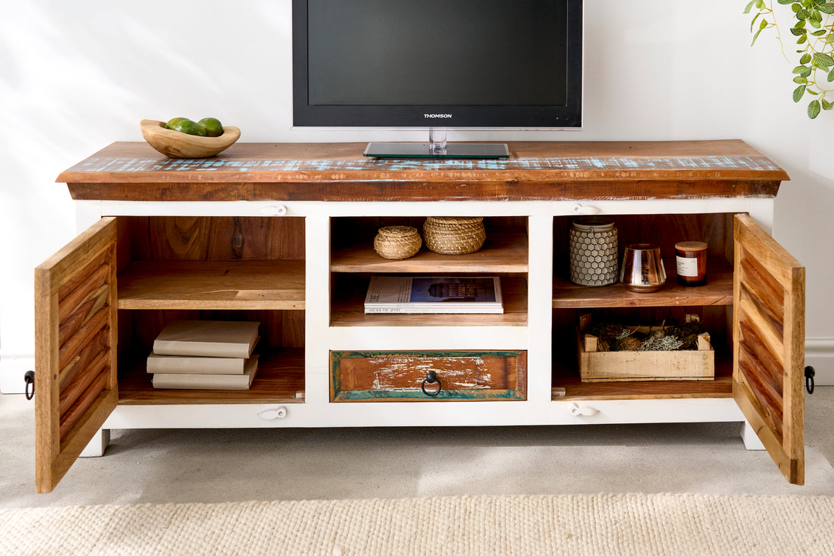 JAKARTA Unique TV board 150cm mango white colorful recycled solid wood