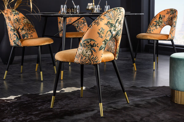 PRÊT-À-PORTER Design Stuhl gelb Samt florales Muster und Fußkappen