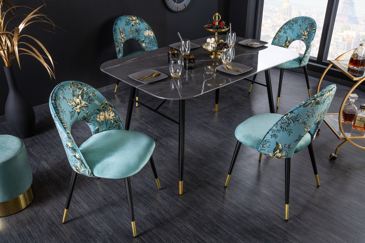 PRÊT-À-PORTER Design Stuhl gelb Samt florales Muster und Fußkappen