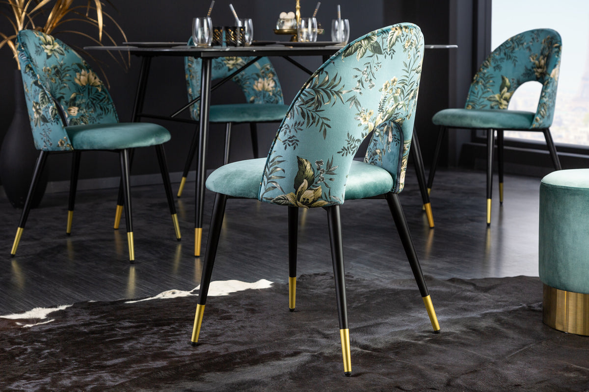 PRÊT-À-PORTER Design Stuhl gelb Samt florales Muster und Fußkappen