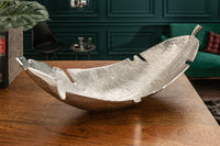 Design Deko Schale SILVER LEAF 62cm Blatt Design Metall Handarbeit