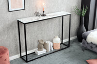 BOUTIQUE Eleganter Konsolentisch 110cm weiß Kristallglas mit Marmor-Dekor schwarzes Gestell