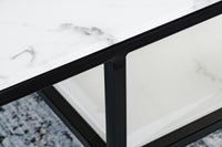 Eleganter Couchtisch BOUTIQUE 90cm weiß Kristallglas Marmor-Dekor schwarzes Gestell