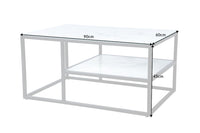 Eleganter Couchtisch BOUTIQUE 90cm weiß Kristallglas Marmor-Dekor schwarzes Gestell