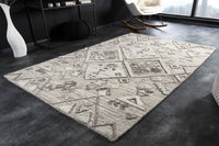 AZTECA Handgewebter Teppich 230x160cm grau Wolle geometrische Muster