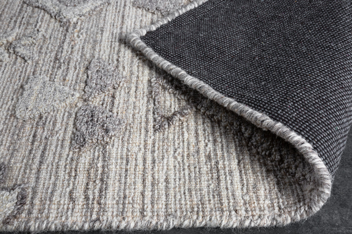 AZTECA Handgewebter Teppich 230x160cm grau Wolle geometrische Muster