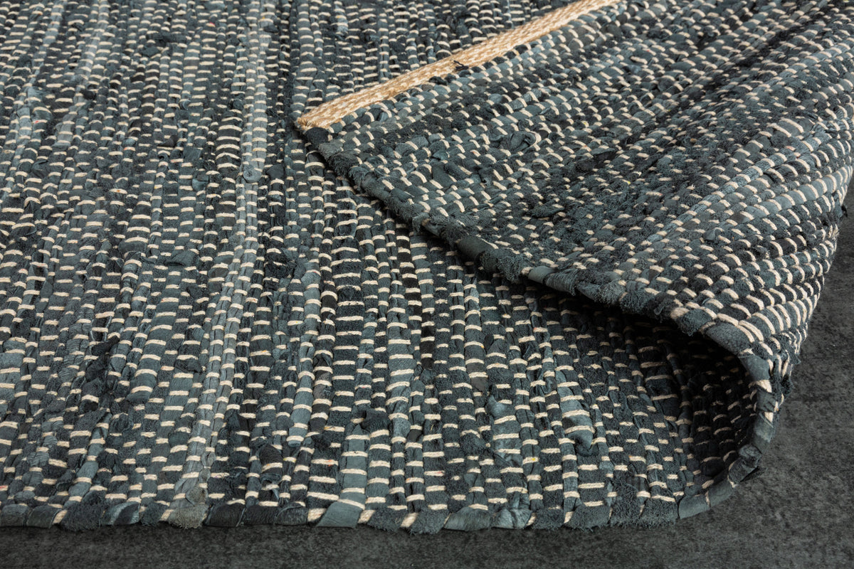 PURE Echtleder Teppich 230x160cm aus Leder und Hanf
