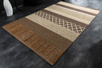 INKA Handgewebter Teppich 230x160cm braun beige gestreift aus Hanf und Wolle