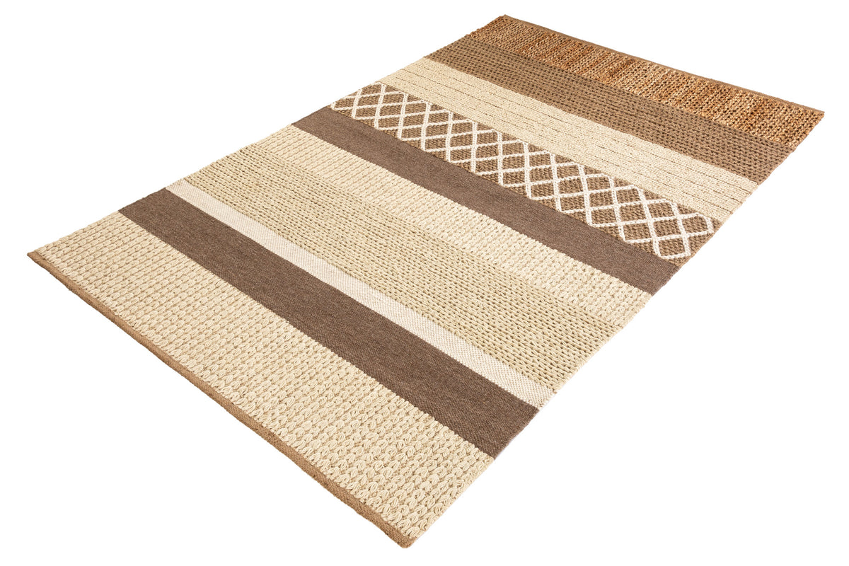 INKA Handgewebter Teppich 230x160cm braun beige gestreift aus Hanf und Wolle