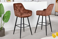 MILANO Design Barhocker braun Samt Barstuhl mit Chesterfield Steppung
