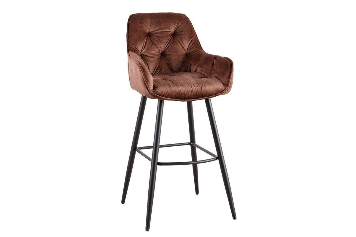 MILANO Design Barhocker braun Samt Barstuhl mit Chesterfield Steppung