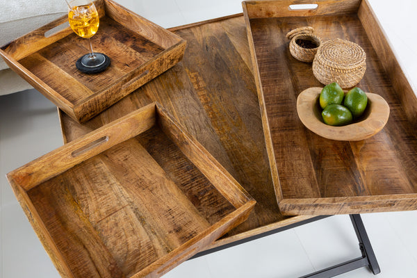 Massiver Couchtisch FINCA 80cm Mangoholz inkl. 3 abnehmbaren Tabletts