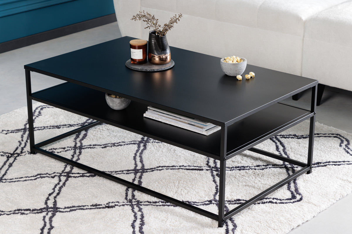 Moderner Couchtisch DURA STEEL schwarz Metall mit Ablagefach