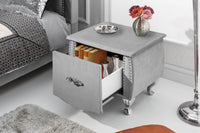 EXTRAVAGANCIA Elegant bedside table 47cm silver gray velvet night dresser with drawer