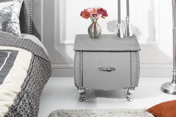 EXTRAVAGANCIA Elegant bedside table 47cm silver gray velvet night dresser with drawer
