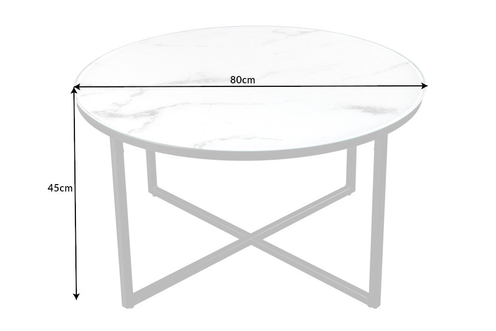 Eleganter Couchtisch BOUTIQUE 80cm rund Kristallglas mit Marmor-Dekor