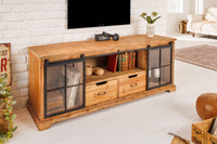 HERITAGE  Massives Lowboard 160cm natur Pinie Industrial-Türen Metall Vitrine