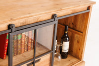 HERITAGE  Massives Lowboard 160cm natur Pinie Industrial-Türen Metall Vitrine