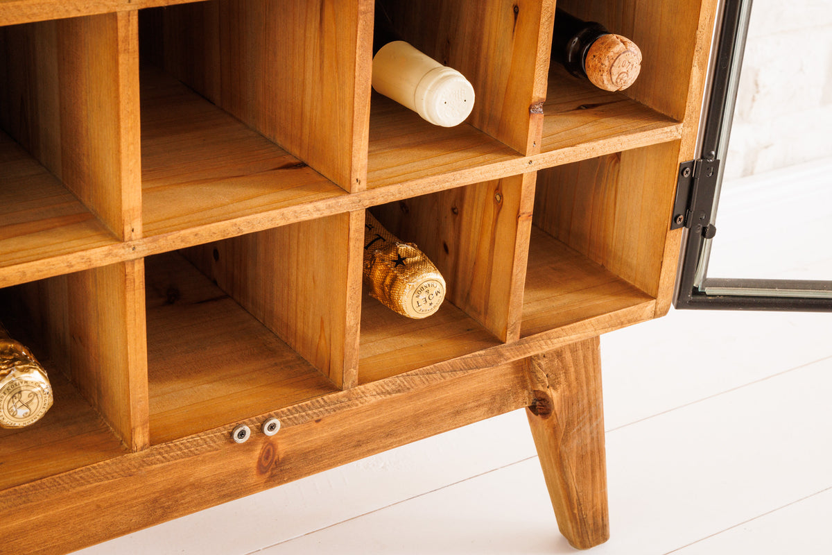 SEVEN SEAS Solid display cabinet 150cm natural pine industrial doors metal bar cabinet