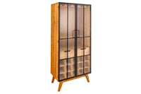 SEVEN SEAS Solid display cabinet 150cm natural pine industrial doors metal bar cabinet