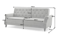 MAISON BELLE AFFAIRE Chesterfield 3er Sofa 220cm grau Samt 3-Sitzer mit Schlaffunktion