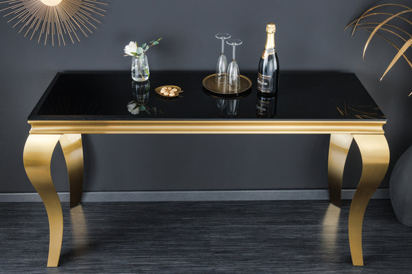 MODERN BAROCK Eleganter Konsolentisch 145cm schwarz gold Opalglas Edelstahlbeine