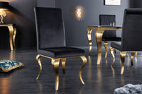 Eleganter Stuhl MODERN BAROCK schwarz Samt goldene Stuhlbeine aus Edelstahl