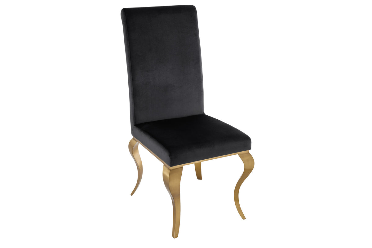 Eleganter Stuhl MODERN BAROCK schwarz Samt goldene Stuhlbeine aus Edelstahl