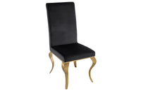Eleganter Stuhl MODERN BAROCK schwarz Samt goldene Stuhlbeine aus Edelstahl