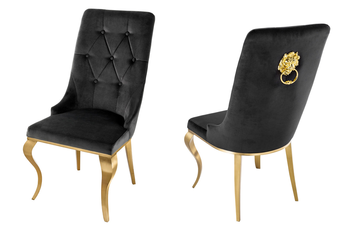 Eleganter Stuhl MODERN BAROCK Samt mit Löwenkopf