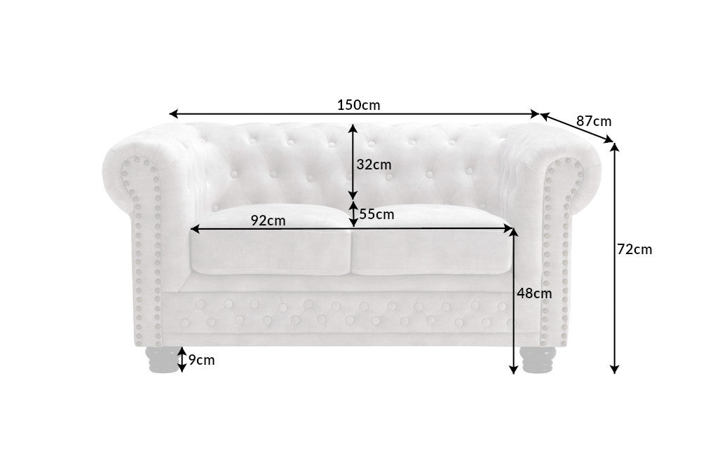 Chesterfield 2er Sofa 150cm Samt 2-Sitzer mit Knopfheftung und Federkern