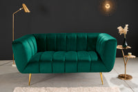 NOBLESSE Retro 2er Sofa 165cm smaragdgrün Samt Zweisitzer mit Ziersteppung