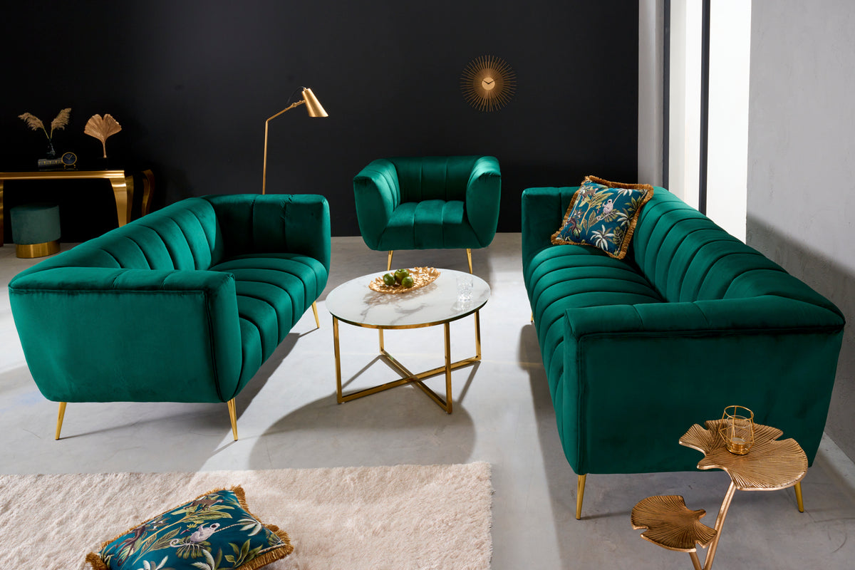 NOBLESSE Retro 2er Sofa 165cm smaragdgrün Samt Zweisitzer mit Ziersteppung