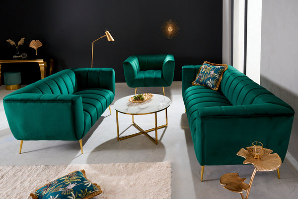 NOBLESSE Retro 2-seater sofa 165cm emerald green velvet two-seater with decorative quilting