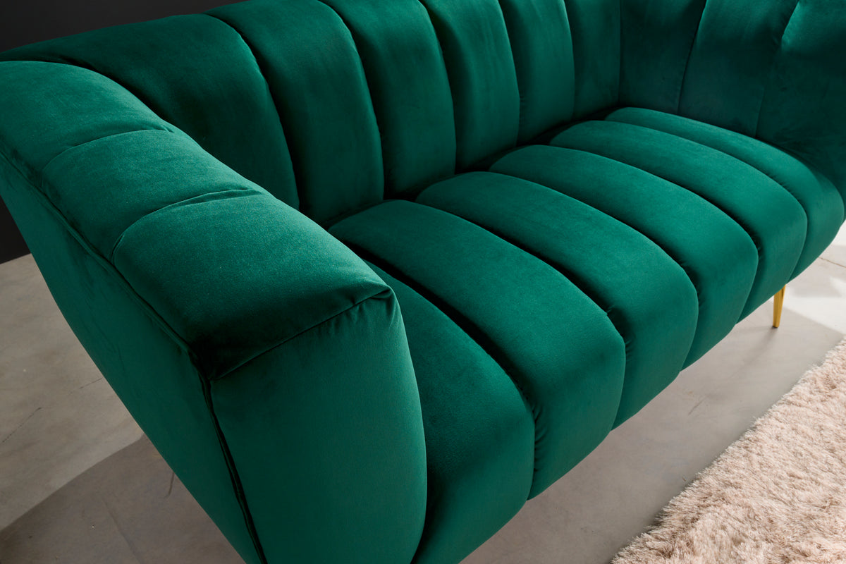 NOBLESSE Retro 2er Sofa 165cm smaragdgrün Samt Zweisitzer mit Ziersteppung