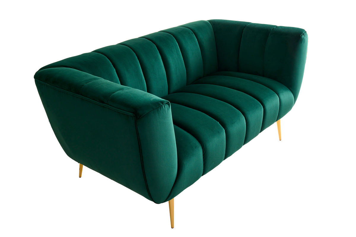 NOBLESSE Retro 2er Sofa 165cm smaragdgrün Samt Zweisitzer mit Ziersteppung