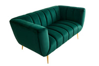 NOBLESSE Retro 2er Sofa 165cm smaragdgrün Samt Zweisitzer mit Ziersteppung