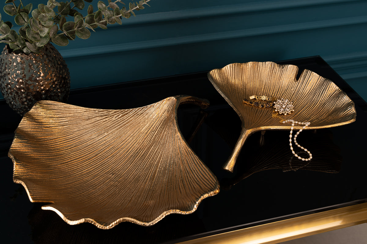 GINKGO Dekorative Schale 42cm gold handmade Metall