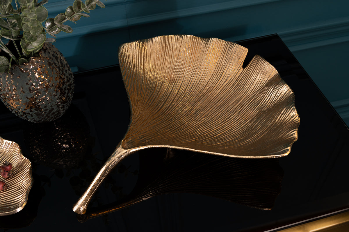 GINKGO Dekorative Schale 42cm gold handmade Metall