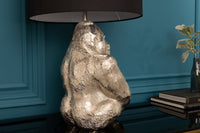 KONG Dekorative Tischlampe 60cm silber handmade Metall Gorilla mit Stoffschirm