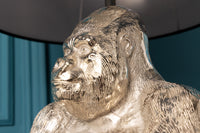 KONG Dekorative Tischlampe 60cm silber handmade Metall Gorilla mit Stoffschirm
