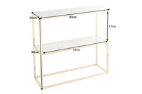 Eleganter Konsolentisch BOUTIQUE 80cm weiß Kristallglas mit Marmor-Dekor mit zwei Ablagen