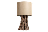 Massivholz Tischlampe HARMONY NATURE 50cm beige Teak mit Leinenschirm