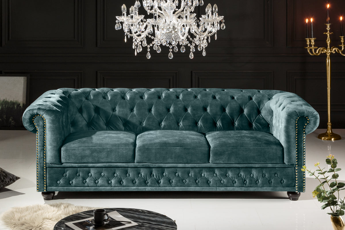 Chesterfield 3er Sofa 200cm Samt 3-Sitzer mit Knopfheftung und Federkern