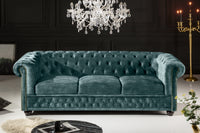 Chesterfield 3er Sofa 200cm Samt 3-Sitzer mit Knopfheftung und Federkern