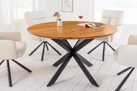 GALAXIE Solid dining table 130cm round natural acacia wood with metal star frame